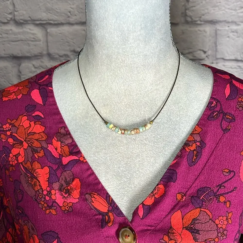 Handmade Minimalist African Jasper and Leather Necklace